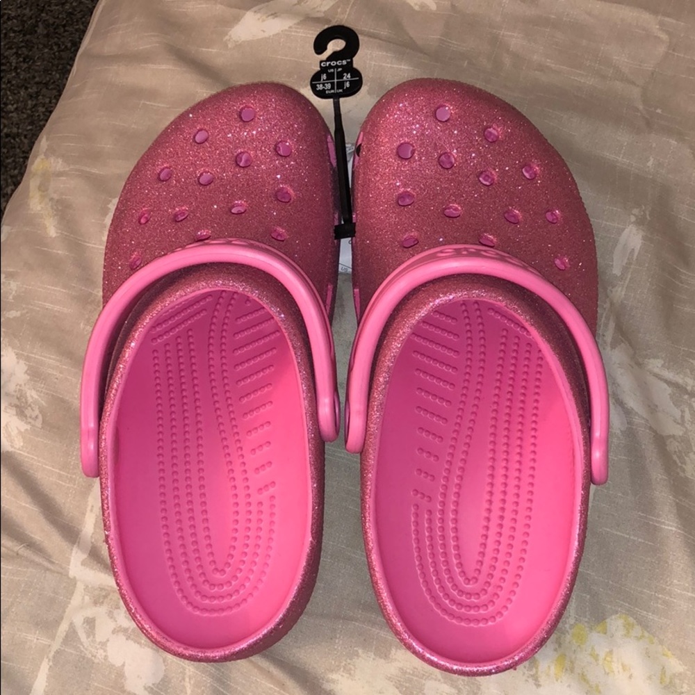 Pink glitter crocs